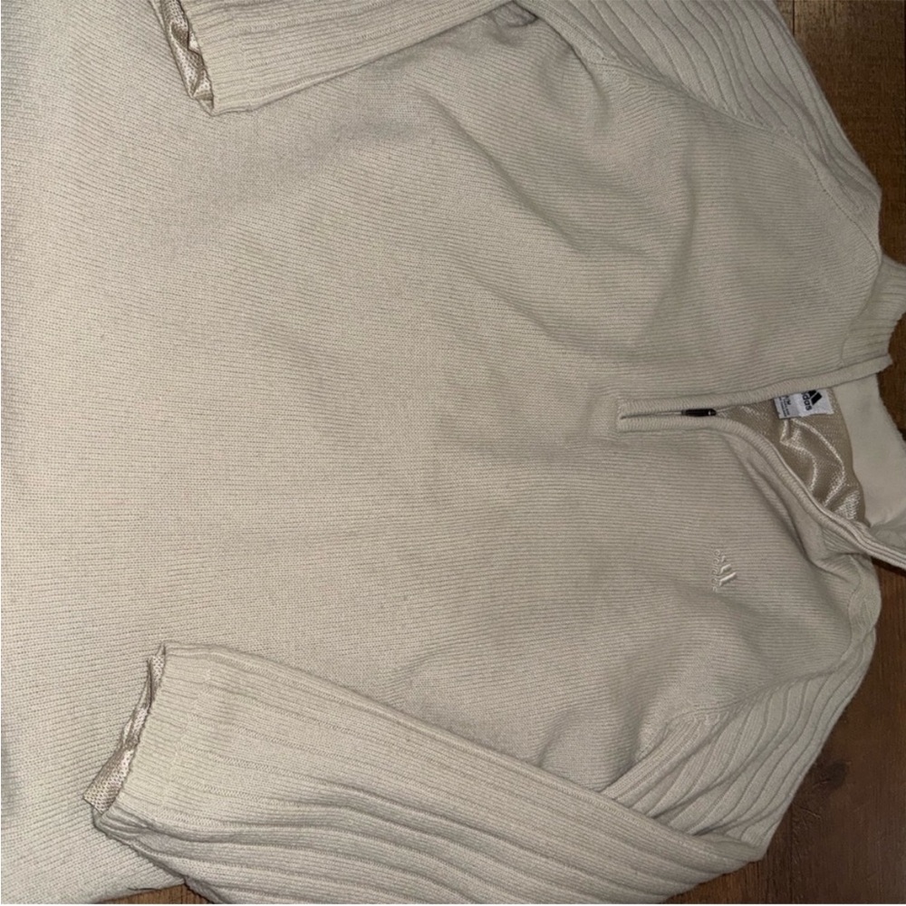 adidas Men's Beige Zip-Up Sweater - Exterior 100% Lamb Wool, Medium